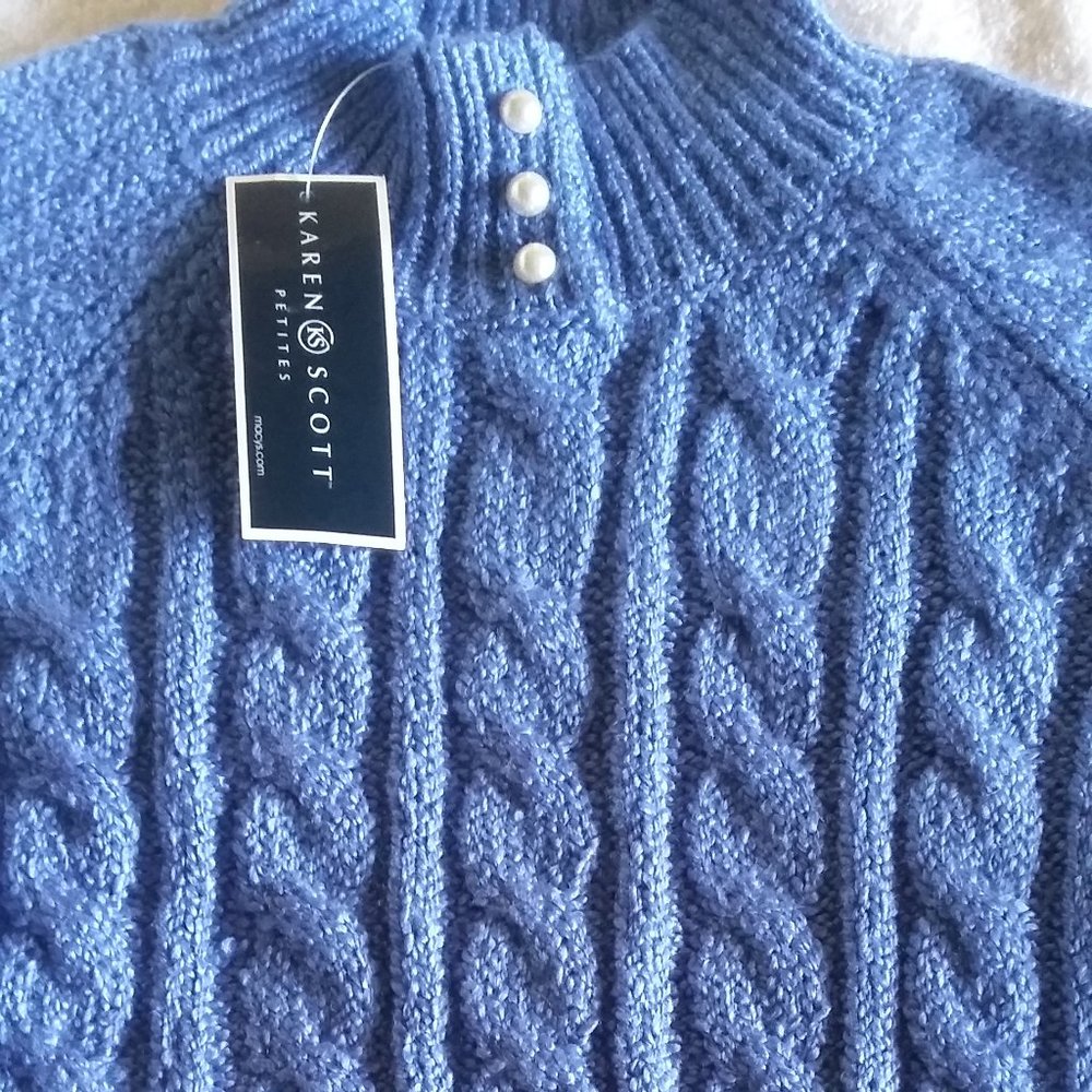 New Karen Scott Petite Cable-Knit Pearls Detail Sweater